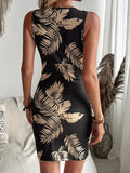 Cutout Printed Round Neck Sleeveless Mini Dress - Trendsi