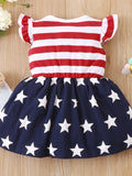 Striped & Stars Ruffled Round Neck Cap Sleeve Dress - Trendsi