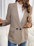 Perfee Plaid Lapel Collar Long Sleeve Blazer - Trendsi