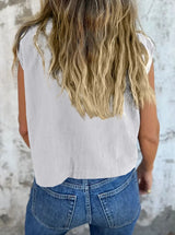 Full Size Button Down Cap Sleeve Linen Shirt Plus Size - Trendsi - Flyclothing LLC