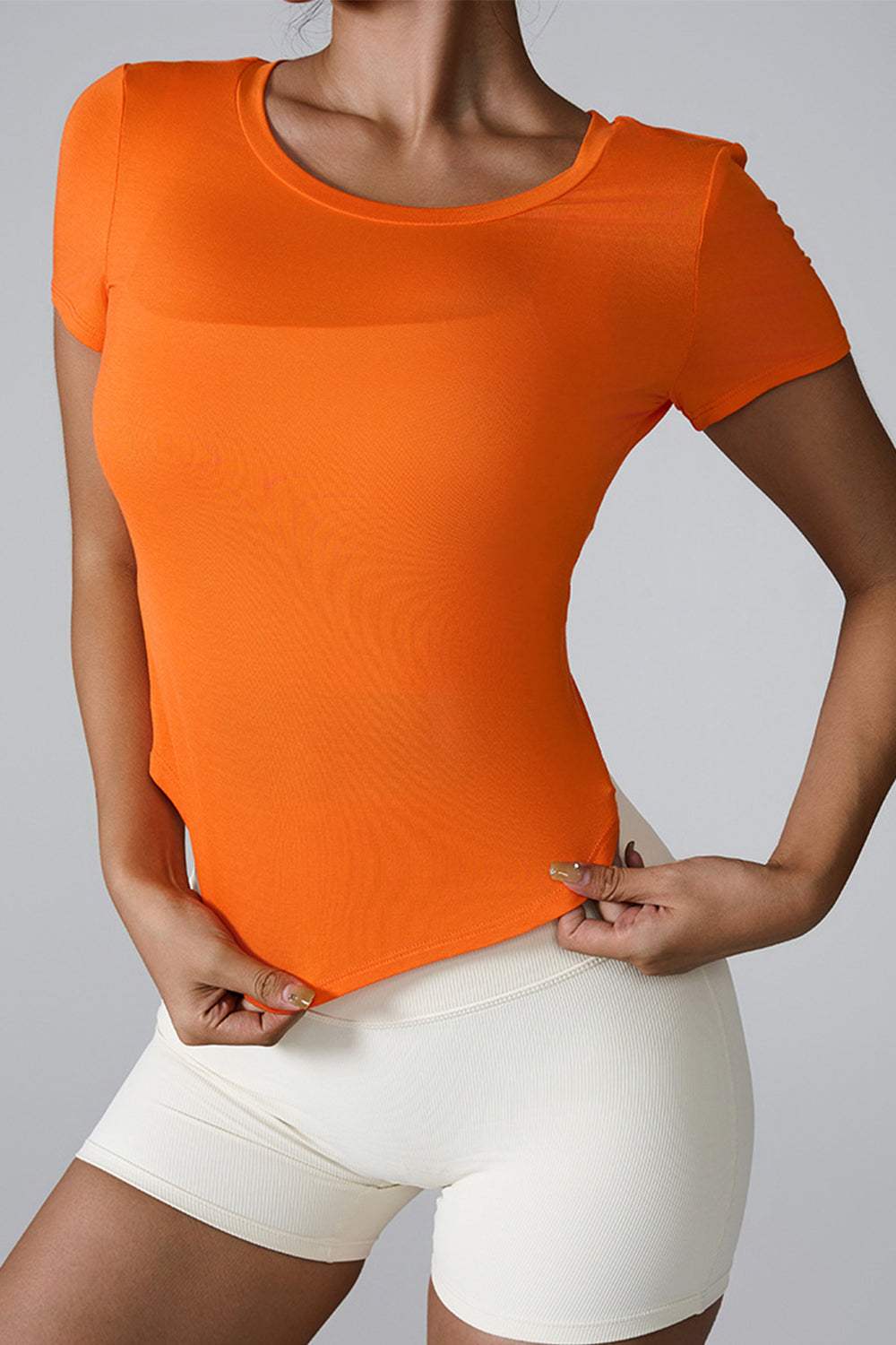Cutout Round Neck Short Sleeve Active T-Shirt - Trendsi - Flyclothing LLC