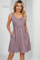 Buttoned Wide Strap Mini Dress - Trendsi - Flyclothing LLC