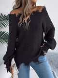 Distressed Hem Openwork Off-Shoulder Sweater - Trendsi - Flyclothing LLC
