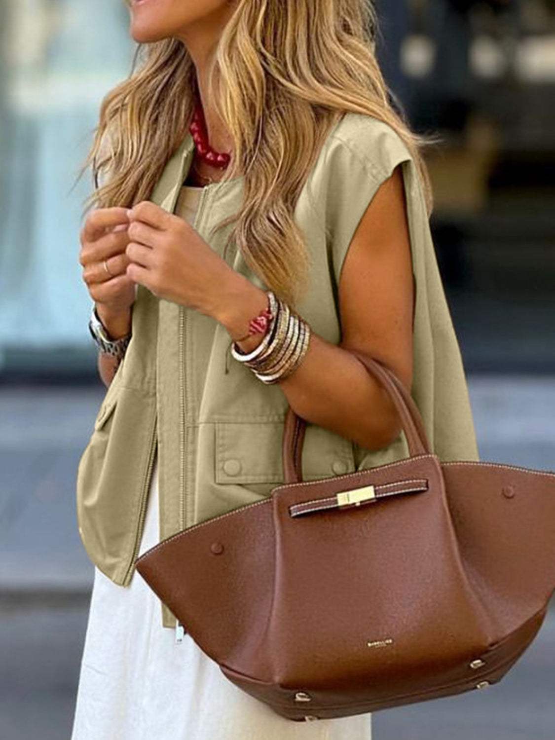 Ruched Hem Zip Up Vest - Trendsi - Flyclothing LLC