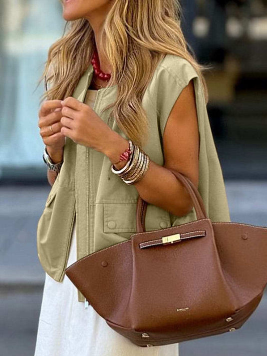 Ruched Hem Zip Up Vest - Trendsi - Flyclothing LLC
