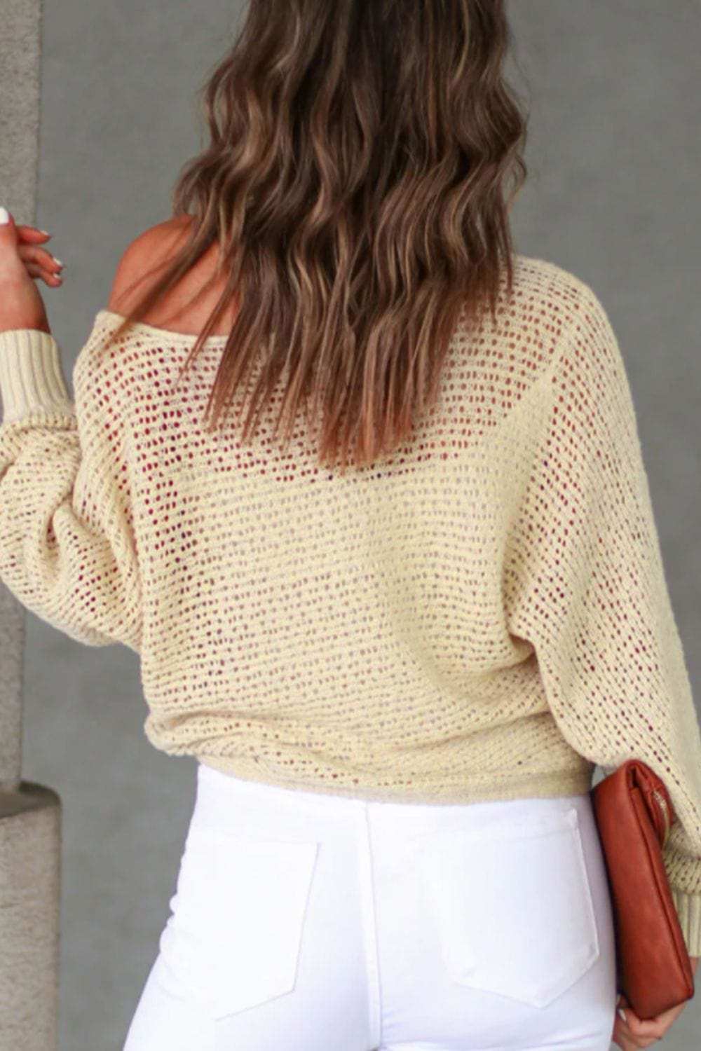 Openwork Boat Neck Raglan Sleeve Knit Top - Trendsi - Flyclothing LLC