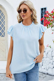 Ruffled Round Neck Cap Sleeve Blouse - Trendsi - Flyclothing LLC