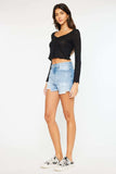 Kancan High Waist Frayed Denim Shorts - Trendsi - Flyclothing LLC