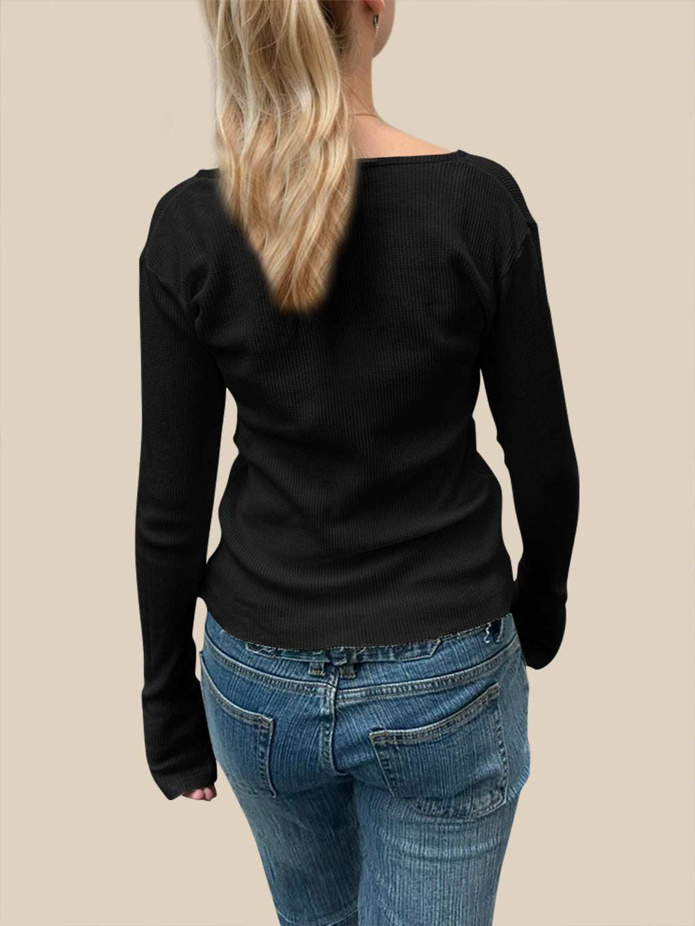 Devine Quarter Button Long Sleeve T-Shirt - Trendsi - Flyclothing LLC