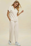 Double Take Full Size Collared Neck Short Sleeve Top and Pants Set - Trendsi - Flyclothing LLC