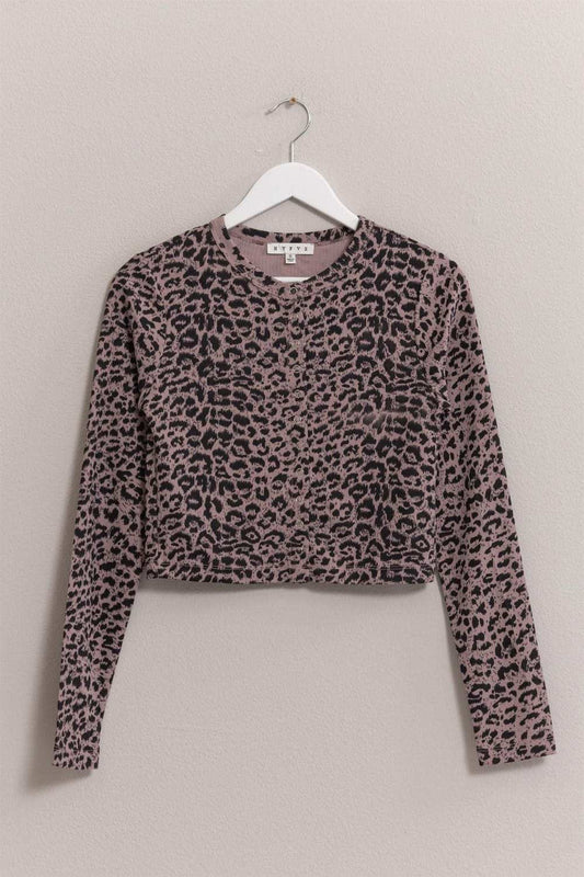 HYFVE Animal Print Snap Down Crop Cardigan - Trendsi - Flyclothing LLC