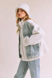 Aemi + Co Denim Washed Drop Shoulder Sherpa Fake Two Pieces Jacket - Trendsi