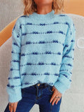 Striped Round Neck Long Sleeve Sweater - Trendsi - Flyclothing LLC