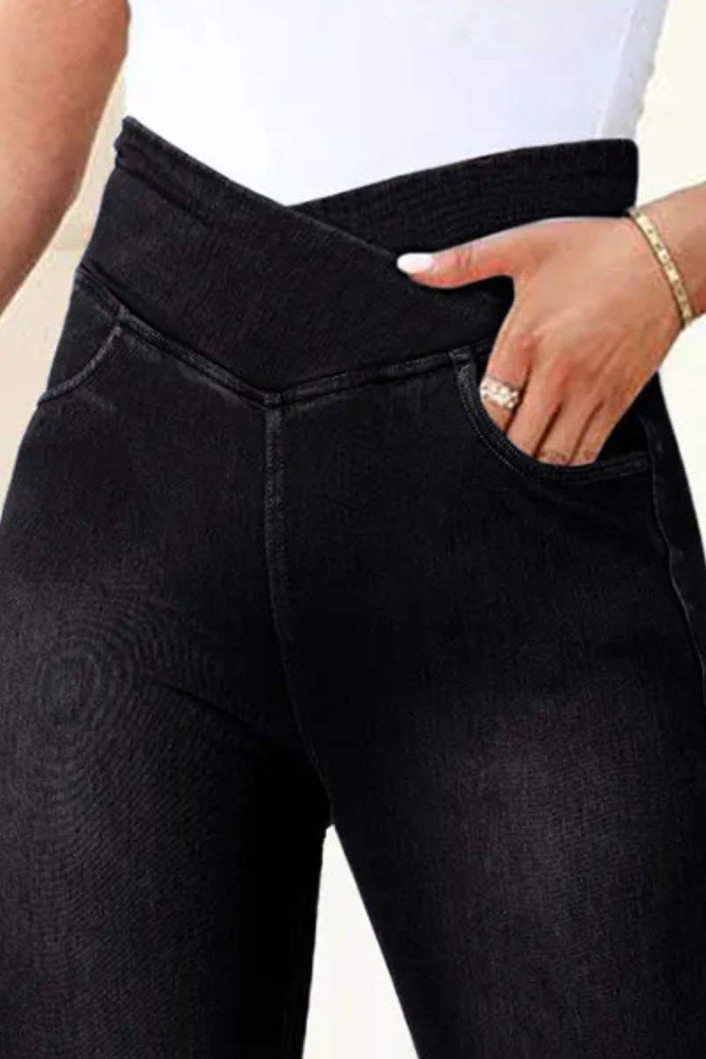 High Waist Jeans with Pockets - Trendsi - Flyclothing LLC
