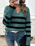 Striped Collared Neck Long Sleeve Sweater - Trendsi - Flyclothing LLC