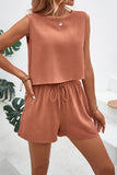 Round Neck Top and Drawstring Shorts Set - Trendsi