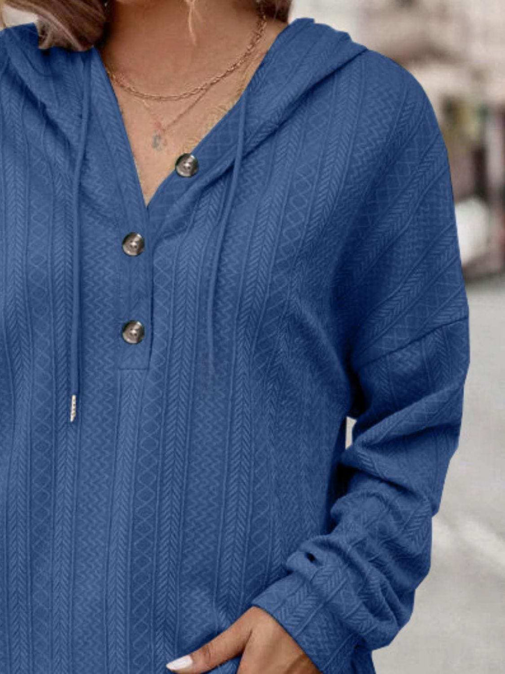 Drawstring Dropped Shoulder Long Sleeve Hoodie - Trendsi - Flyclothing LLC