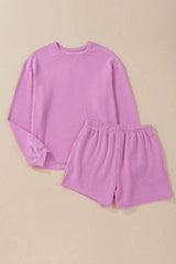 Round Neck Long Sleeve Top and Shorts Set - Trendsi - Flyclothing LLC