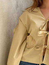 Tied Flounce Sleeve Blouse - Trendsi - Flyclothing LLC