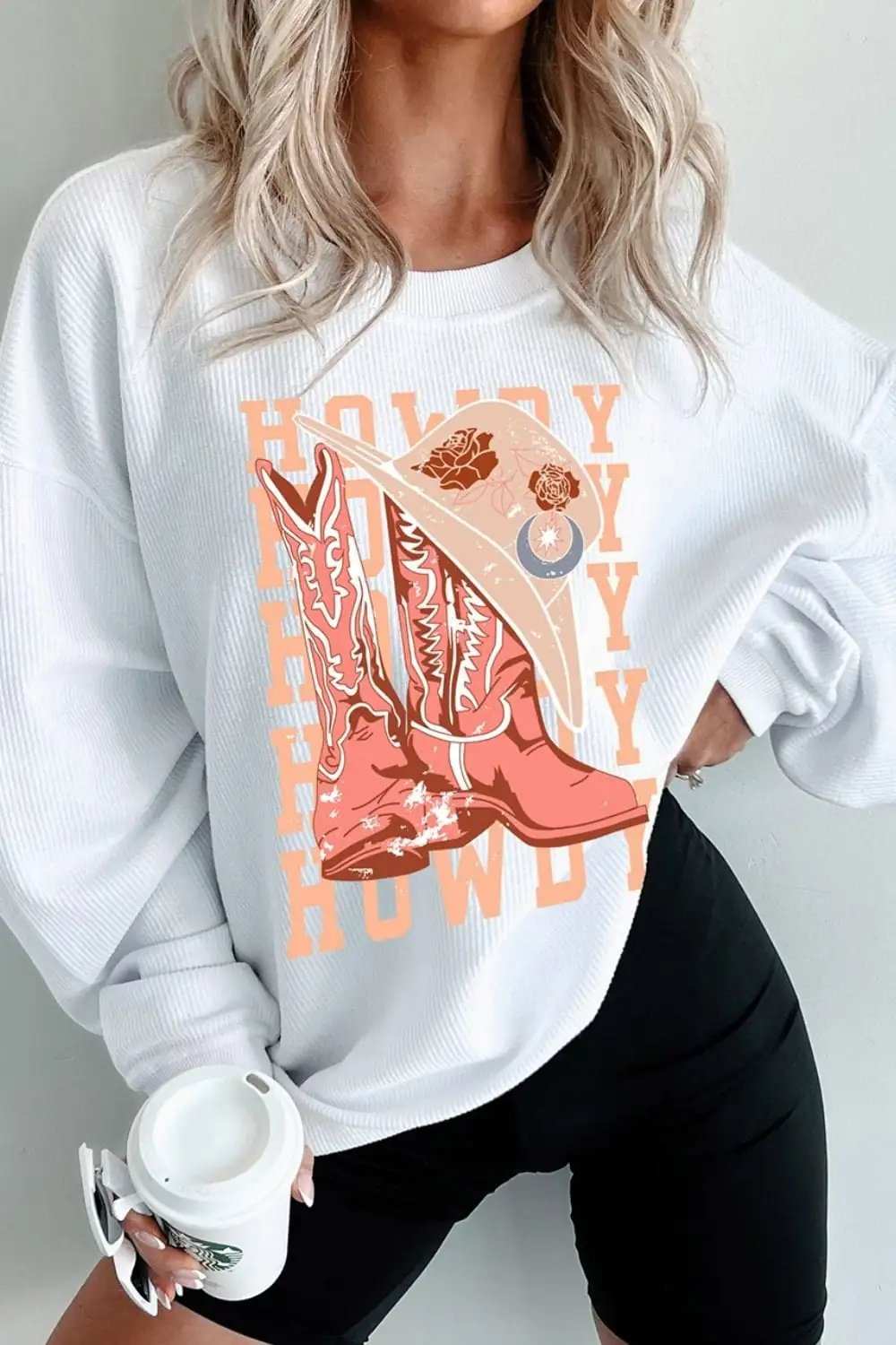 Boots Graphic Round Neck Long Sleeve Sweatshirt - Trendsi - Flyclothing LLC