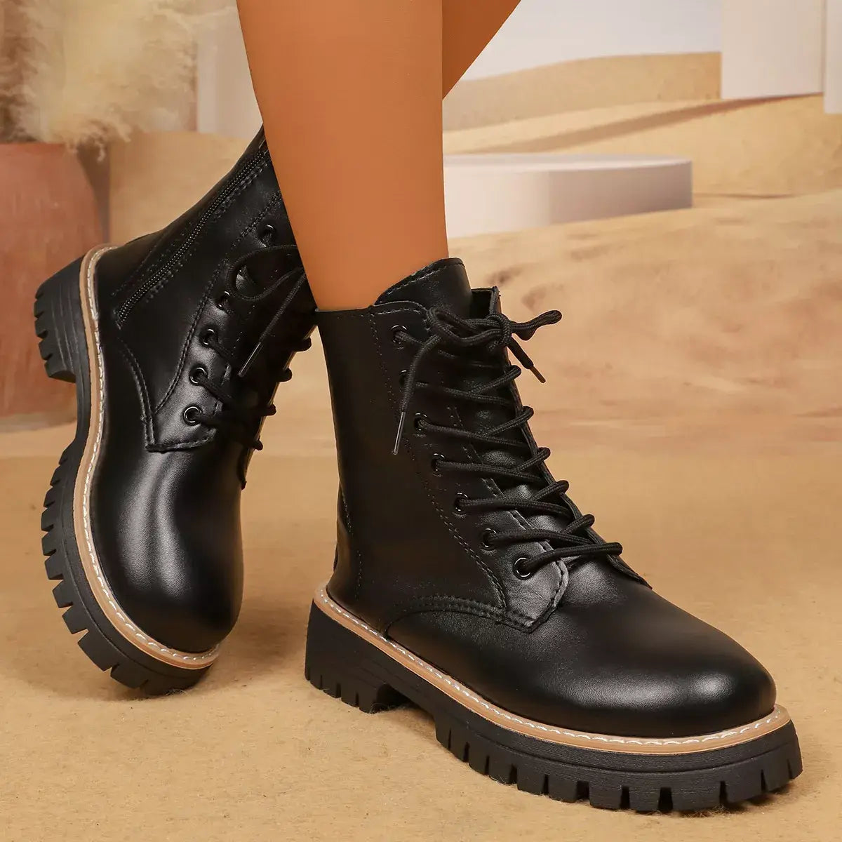 Lace-Up Platform Boots - Trendsi - Flyclothing LLC