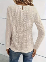 Lace Eyelet Long Sleeve Top - Trendsi - Flyclothing LLC