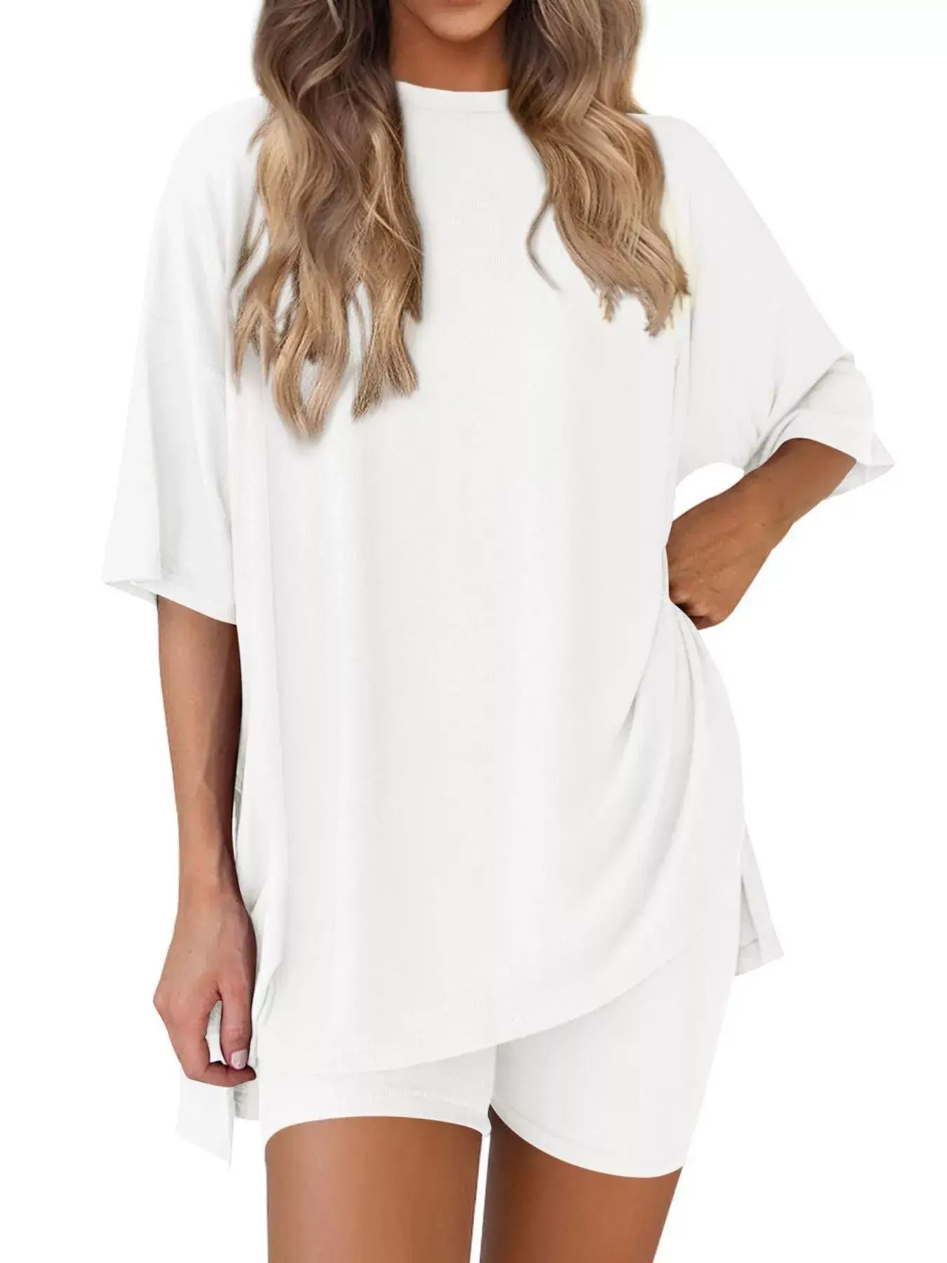 Full Size Half Sleeve T-Shirt and Shorts Set Plus Size - Trendsi - Flyclothing LLC