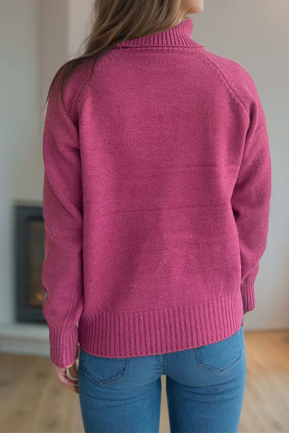 Ribbed Turtleneck Raglan Sleeve Sweater - Trendsi - Flyclothing LLC