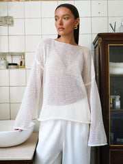 Round Neck Long Sleeve Knit Cover Up - Trendsi