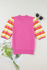 Contrast Half Sleeve Knit Top - Trendsi - Flyclothing LLC