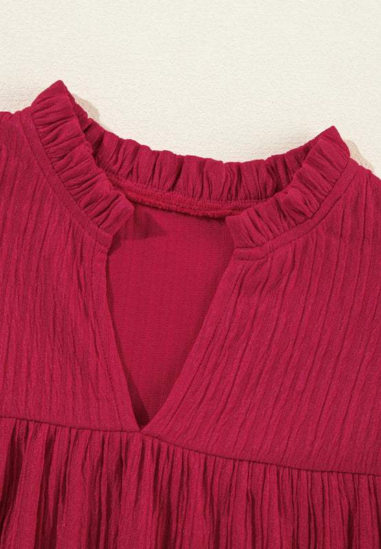 Frill Notched Long Sleeve Dress - Trendsi - Flyclothing LLC