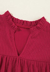 Frill Notched Long Sleeve Dress - Trendsi - Flyclothing LLC