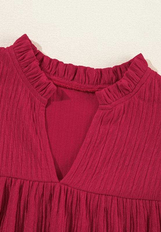 Frill Notched Long Sleeve Dress - Trendsi - Flyclothing LLC