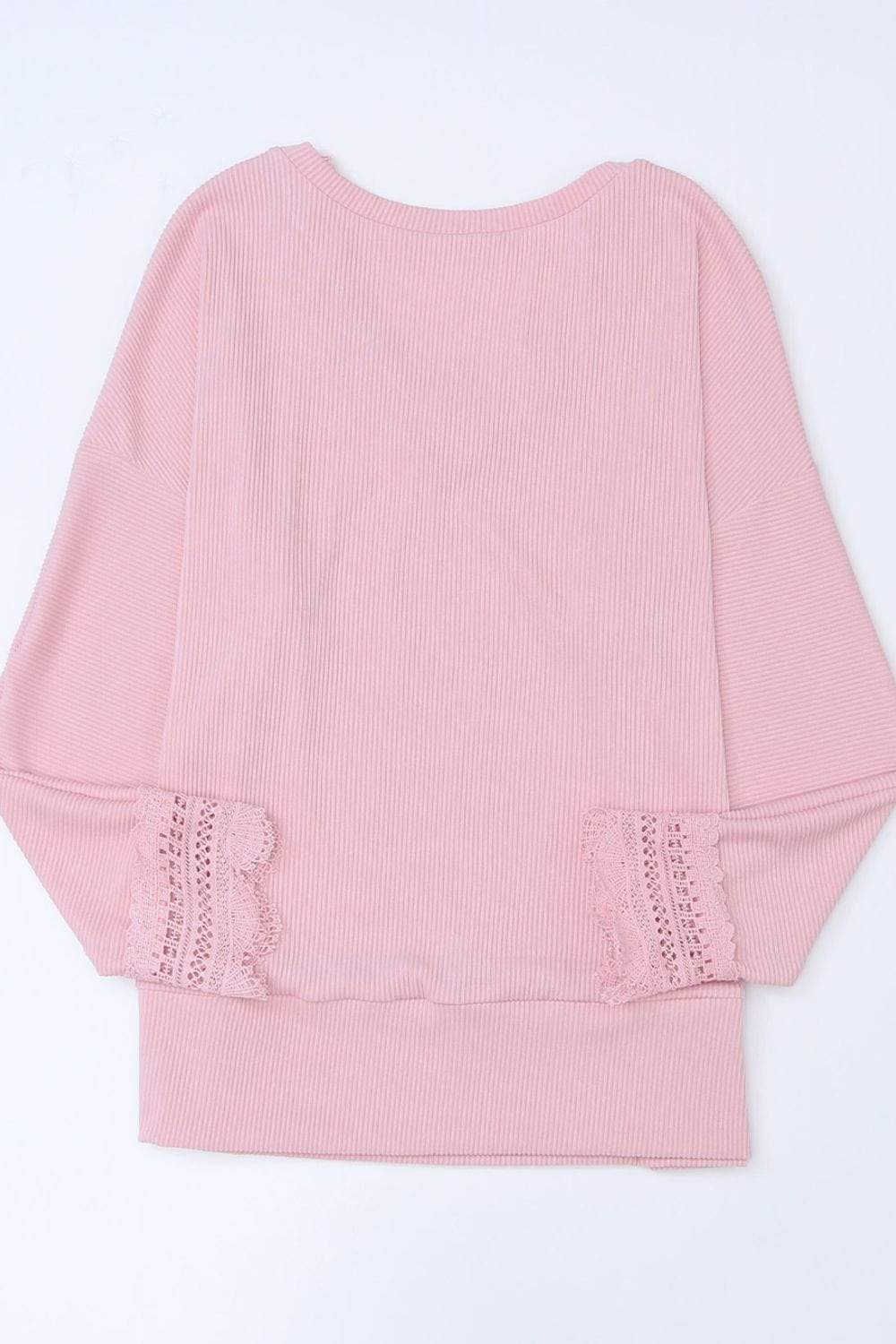 Lace Detail V-Neck Long Sleeve T-Shirt - Trendsi - Flyclothing LLC