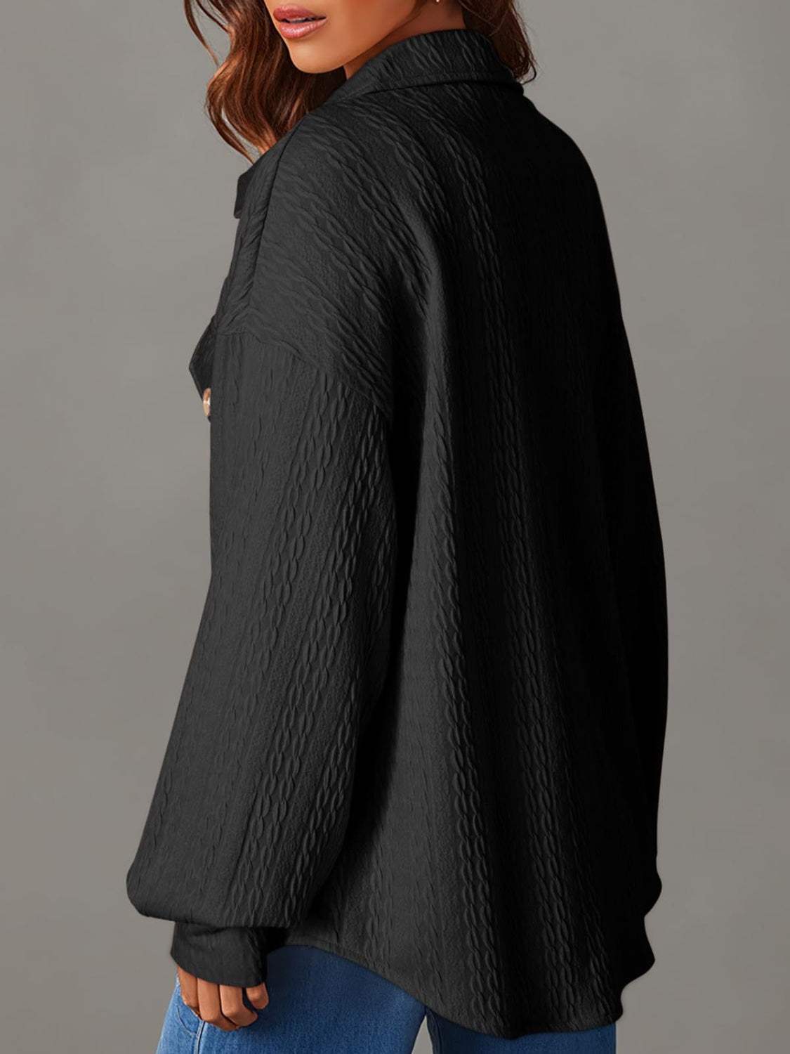 Textured Button Up Long Sleeve Shacket - Trendsi - Flyclothing LLC