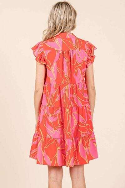 Mittoshop Leaf Print Ruffle Sleeve Tiered Mini Dress - Trendsi - Flyclothing LLC