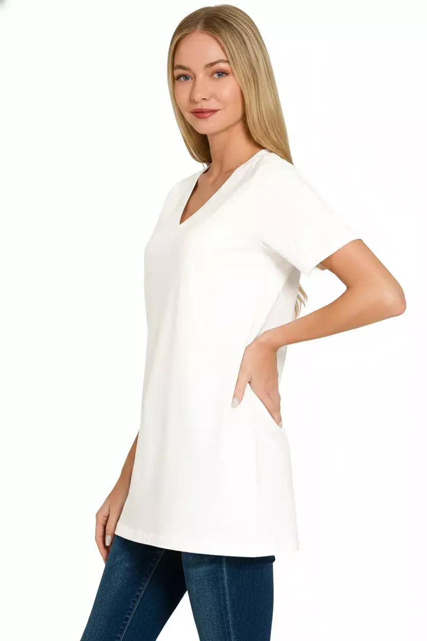 Zenana V-Neck Short Sleeve T-Shirt - Trendsi - Flyclothing LLC