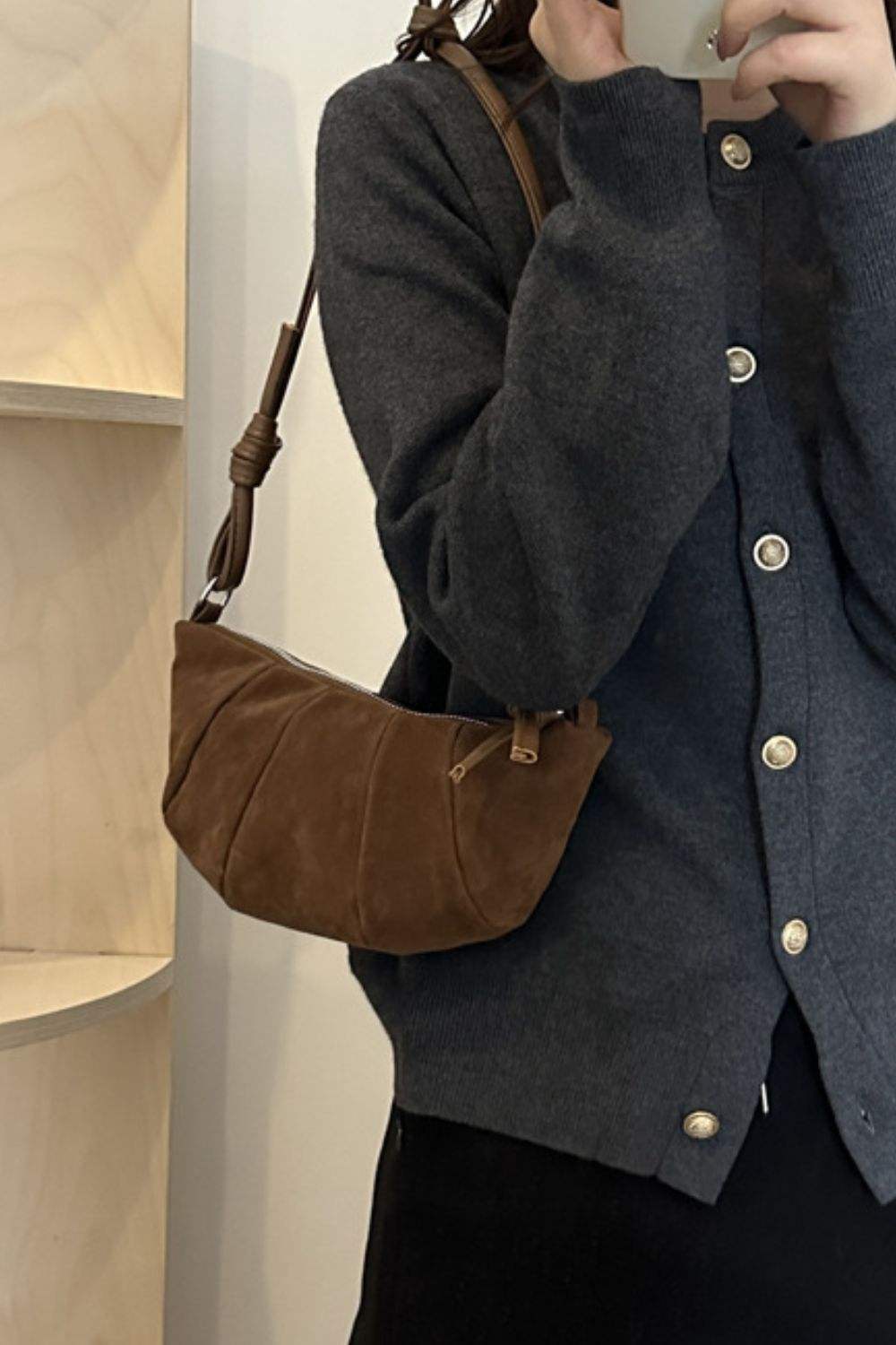 Suede Croissant Shape Shoulder Bag - Trendsi - Flyclothing LLC