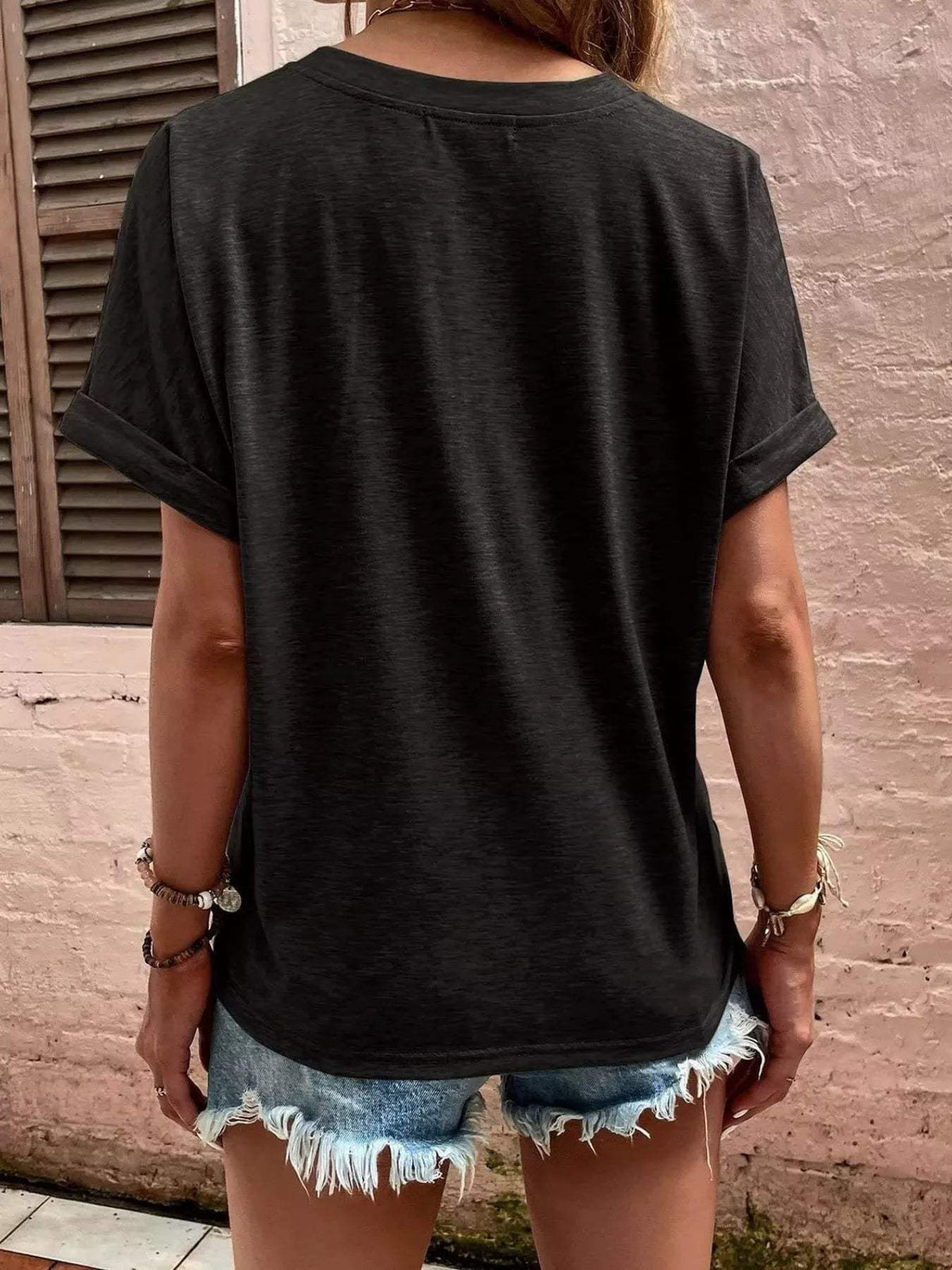 Full Size Notched T-Shirt with Rolled Sleeves Plus Size - Trendsi - Flyclothing LLC