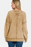 Zenana Exposed Seam Round Neck Dropped Shoulder Sweatshirt - Trendsi - Flyclothing LLC