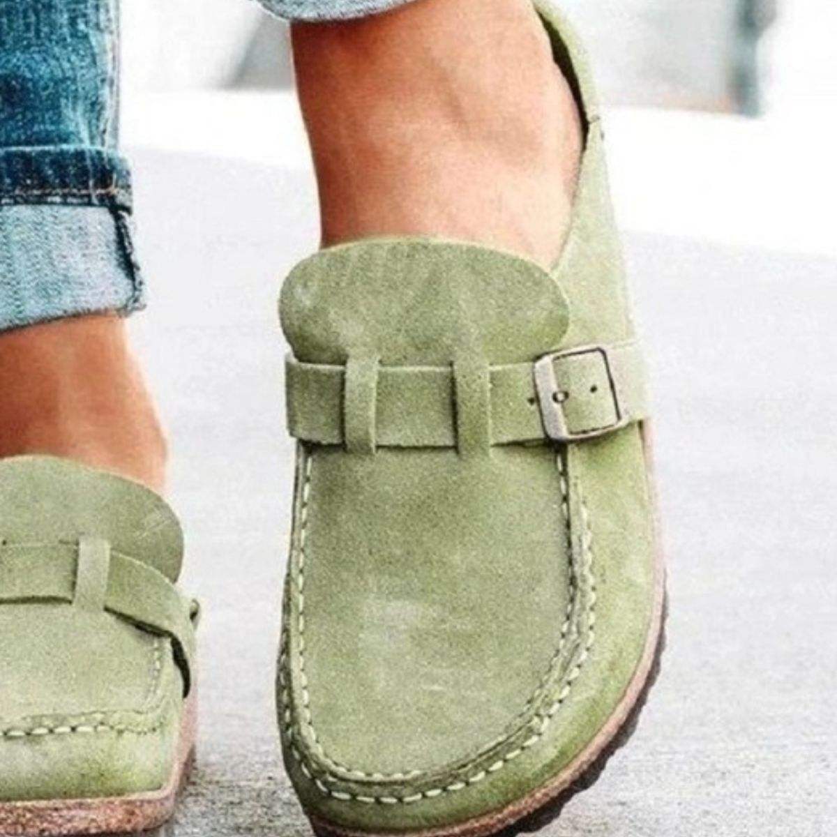 Round Toe Low Heel Buckle Sneakers - Trendsi - Flyclothing LLC