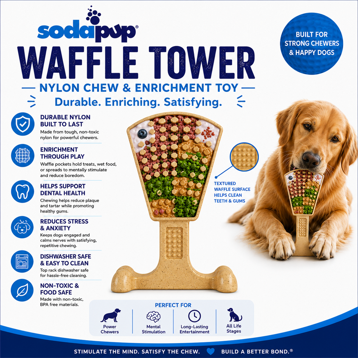 Waffle Tower Nylon Chew & Enrichment Toy | 2-in-1 for Aggressive Chewers | SodaPup - SodaPup/True Dogs, LLC - Flyclothing LLC