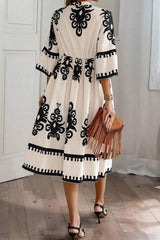 Printed Half Sleeve Knee Length Dress - Trendsi - Flyclothing LLC