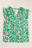 Abstract Print Ruffled Trim Tie Neck Top - Trendsi - Flyclothing LLC