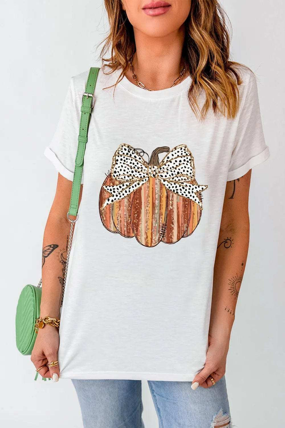 Full Size Pumpkin Round Neck Short Sleeve T-Shirt - Trendsi - Flyclothing LLC