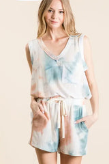 BiBi Tie Dye Textured Knit Top and Shorts Set - Trendsi - Flyclothing LLC
