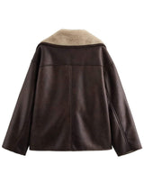 Collared Neck Long Sleeve Plush Jacket - Trendsi - Flyclothing LLC