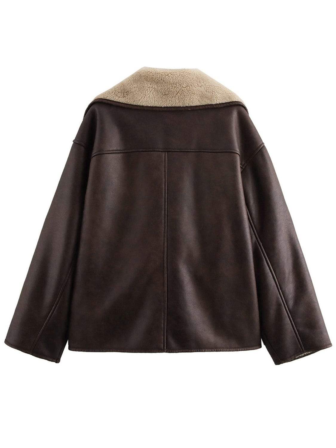 Collared Neck Long Sleeve Plush Jacket - Trendsi - Flyclothing LLC