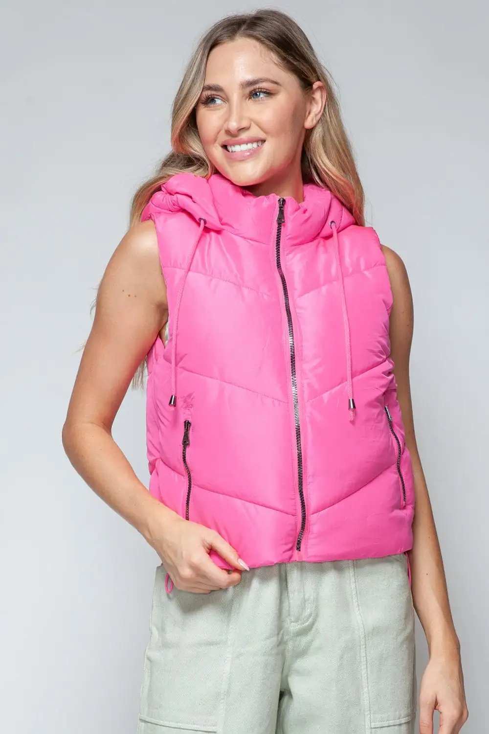 Snobbish Zip Up Quilted Hooded Vest - Trendsi - Flyclothing LLC