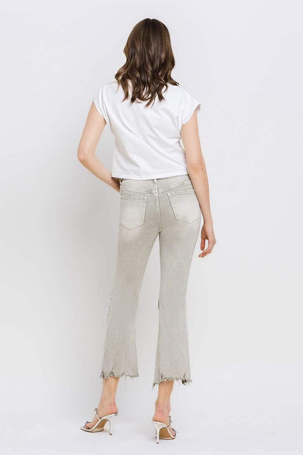Lovervet Distressed Raw Hem Cropped Flare Jeans - Trendsi - Flyclothing LLC